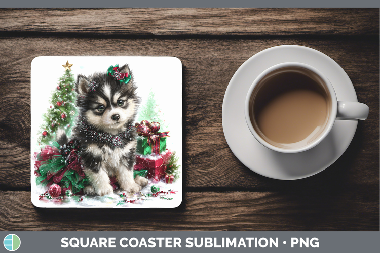Husky Dogs 02 Cute Christmas Square Coaster Sublimation Desi