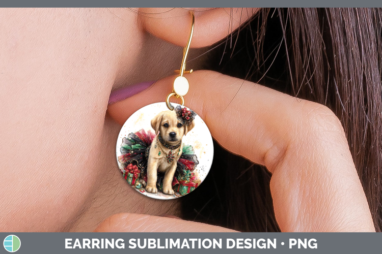 Labrador Retriever Dogs 02 Cute Christmas Round Earrings Sub