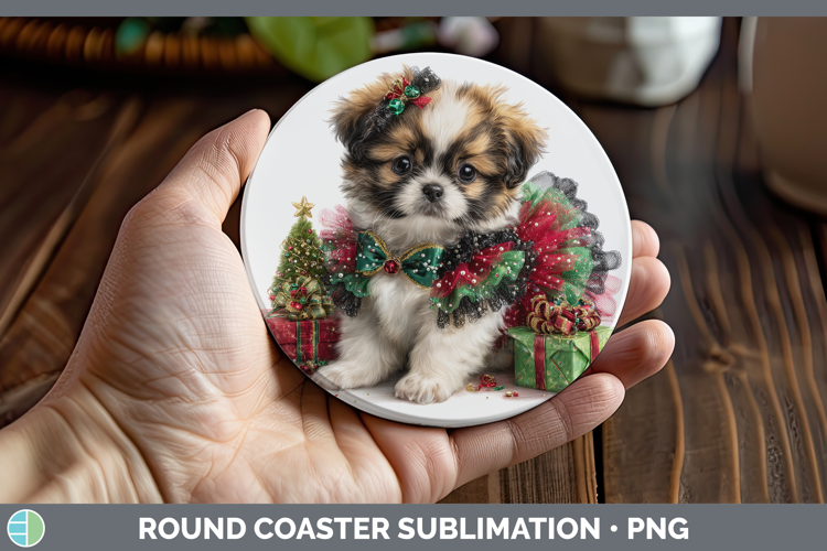 Pekingese Dogs 02 Cute Christmas Round Coaster Sublimation D