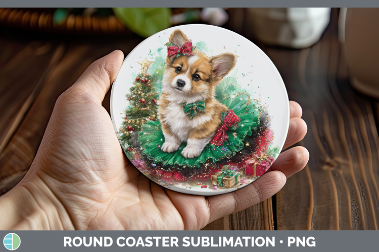 Pembrook Corgi Dogs 02 Cute Christmas Round Coaster Sublimat