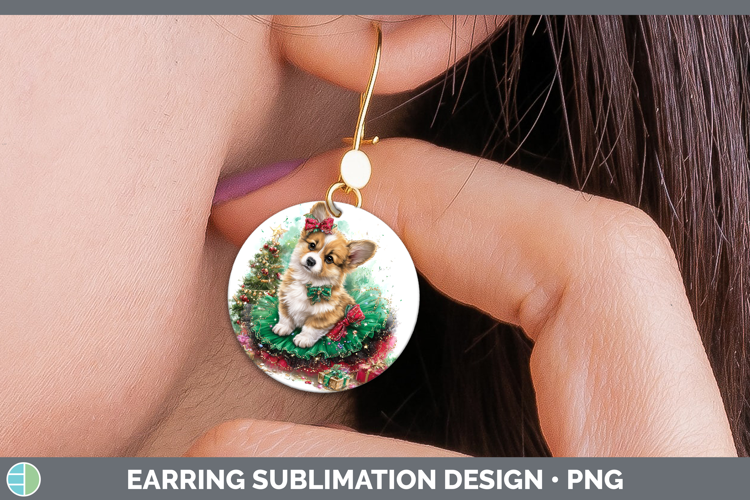 Pembrook Corgi Dogs 02 Cute Christmas Round Earrings Sublima