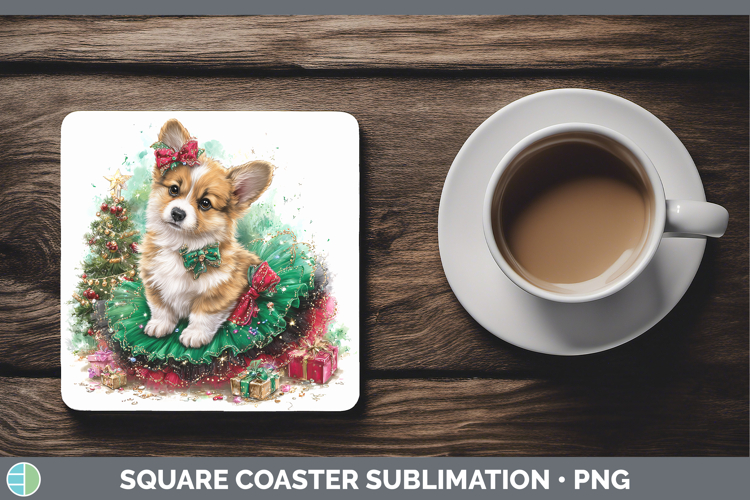 Pembrook Corgi Dogs 02 Cute Christmas Square Coaster Sublima
