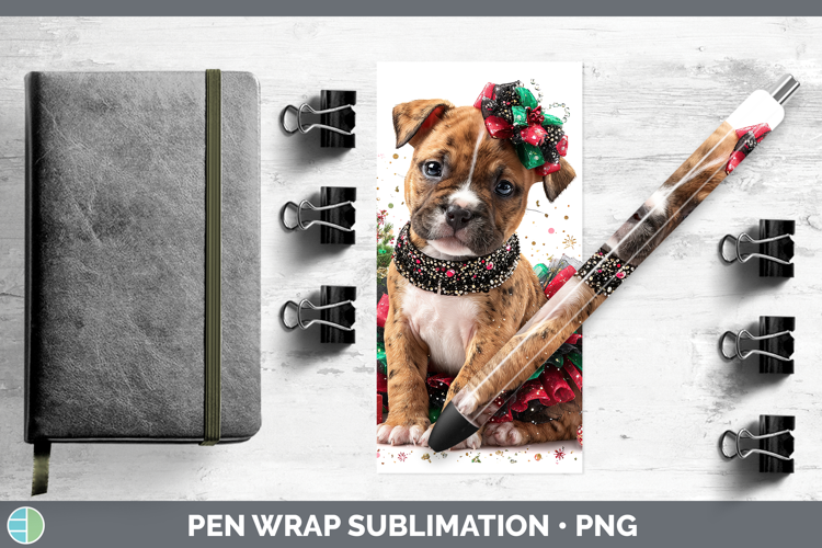 Pit Bull Dogs 02 Cute Christmas Pen Wrap Sublimation Design