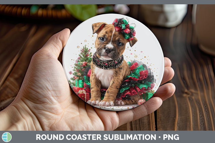 Pit Bull Dogs 02 Cute Christmas Round Coaster Sublimation De