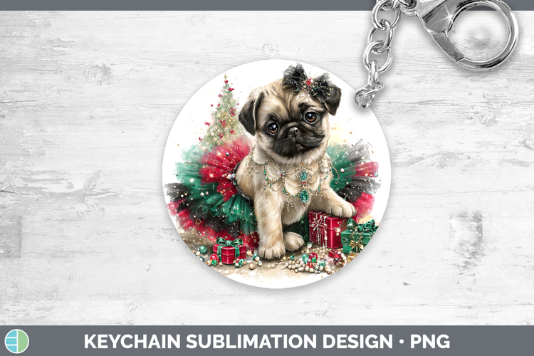 Pug Dogs 02 Cute Christmas Keychain Sublimation Design
