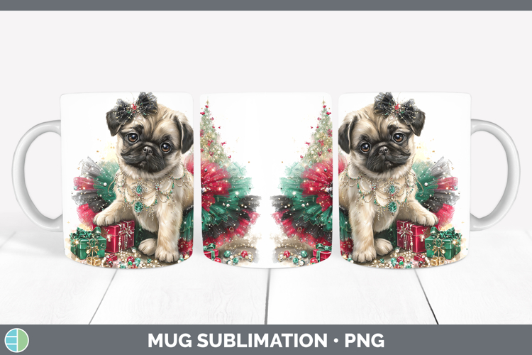 Pug Dogs 02 Cute Christmas Mug Wrap Sublimation Design
