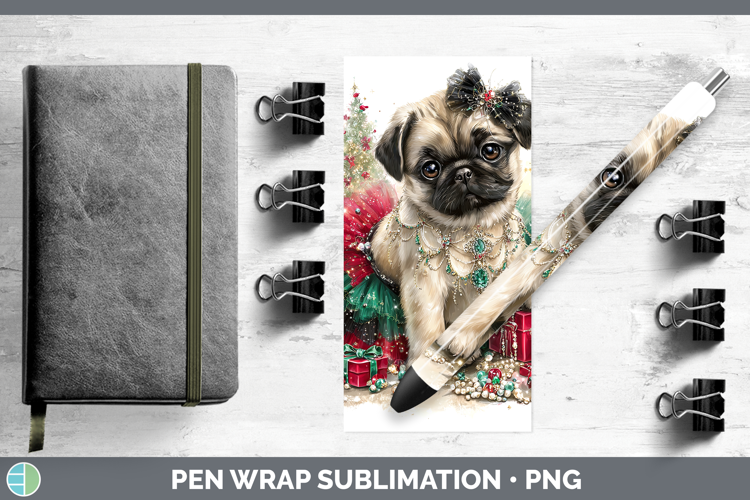 Pug Dogs 02 Cute Christmas Pen Wrap Sublimation Design