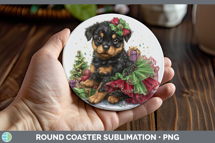 GorgeousDogs 02 Cute Christmas Round Coaster design.