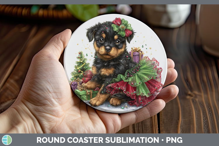 Rottweiler Dogs 02 Cute Christmas Round Coaster Sublimation