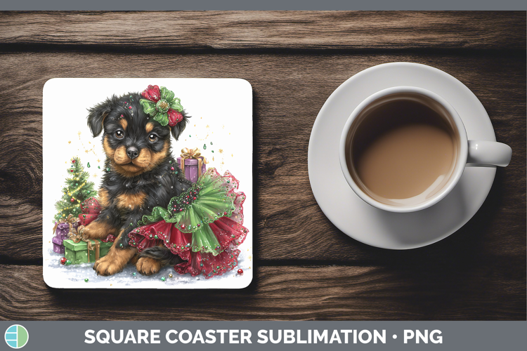 Rottweiler Dogs 02 Cute Christmas Square Coaster Sublimation
