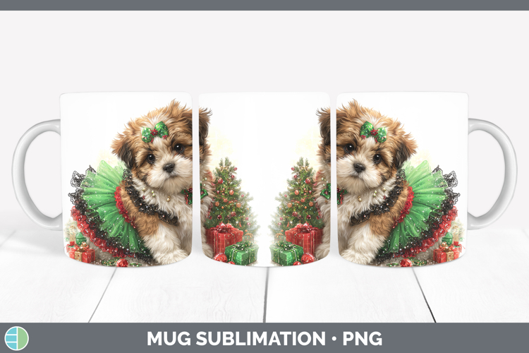 Shih Tzu Dogs 02 Cute Christmas Mug Wrap Sublimation Design