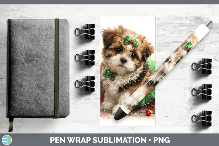 Shih Tzu Dogs 02 Cute Christmas Pen Wrap Sublimation Design