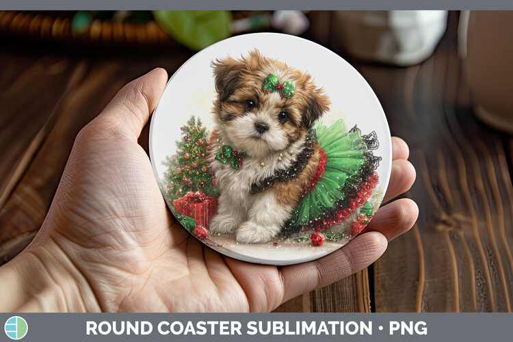 GorgeousDogs 02 Cute Christmas Round Coaster design.