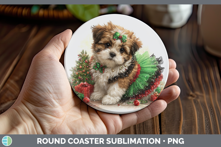 Shih Tzu Dogs 02 Cute Christmas Round Coaster Sublimation De