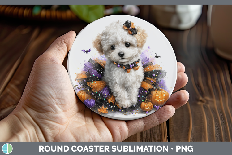 Dogs 02 Halloween Bichon Frise Round Coaster Sublimation Coa