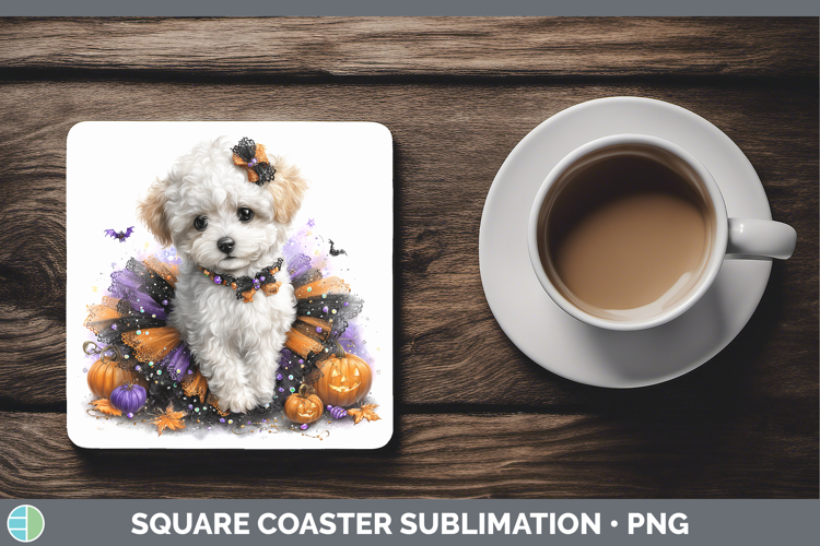 Dogs 02 Halloween Bichon Frise Square Coaster Sublimation Co