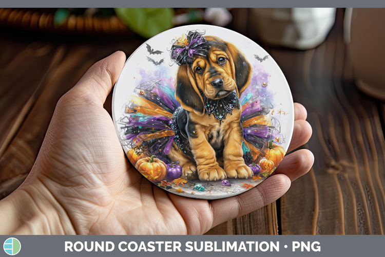 Dogs 02 Halloween Bloodhound Round Coaster Sublimation Coast