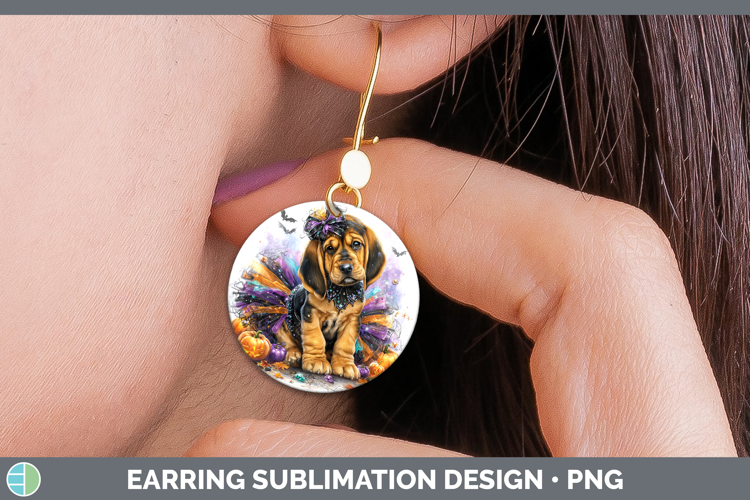 Dogs 02 Halloween Bloodhound Round Earrings Sublimation Earr