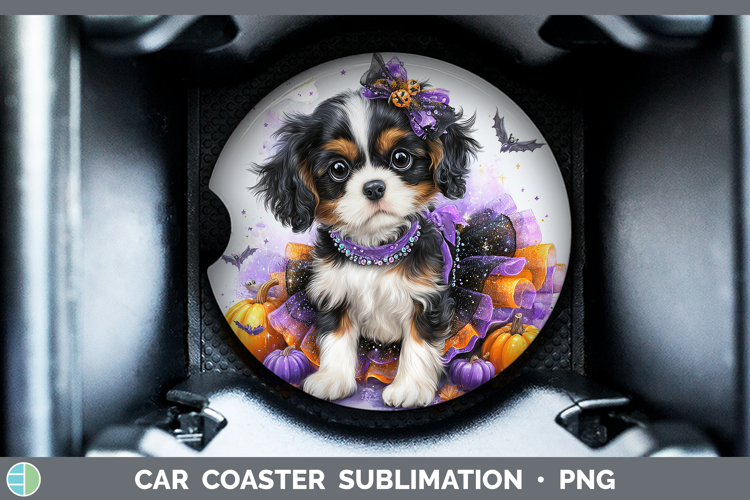 Dogs 02 Halloween Cavalier King Charles Spaniel Car Coaster