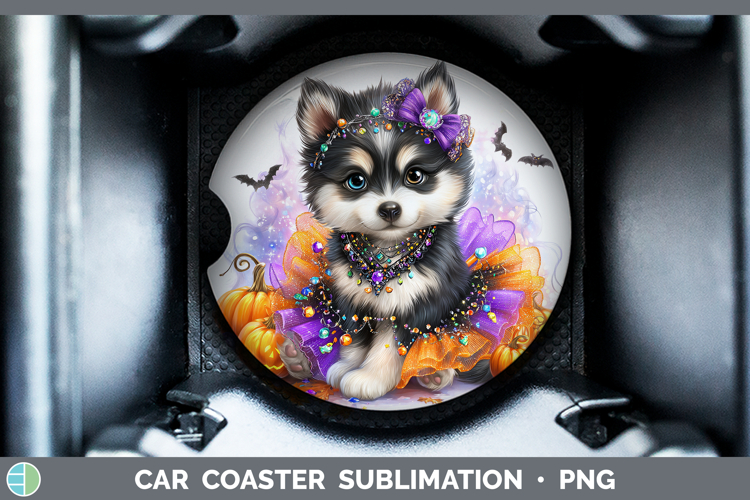 Dogs 02 Halloween Husky Car Coaster Sublimation Designs