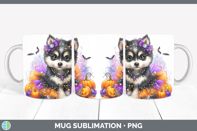 Dogs 02 Halloween Husky Mug Wrap Sublimation Coffee Cup Desi