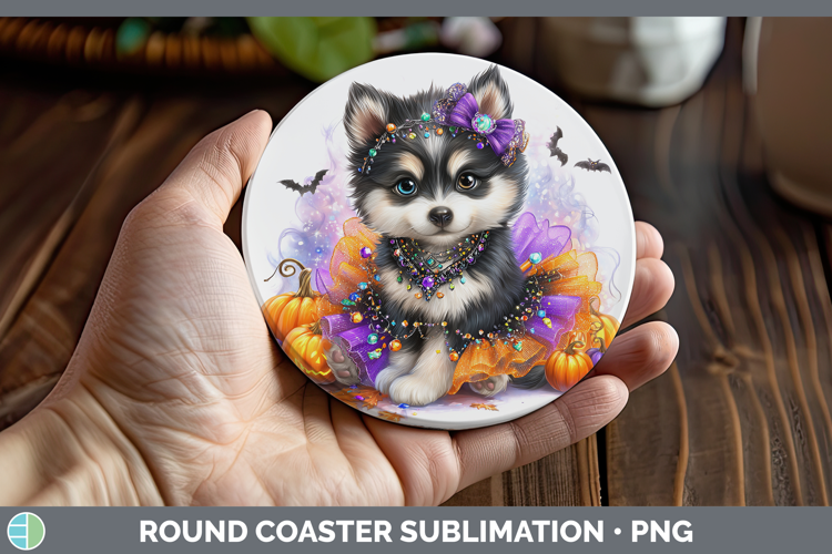 Dogs 02 Halloween Husky Round Coaster Sublimation Coaster De