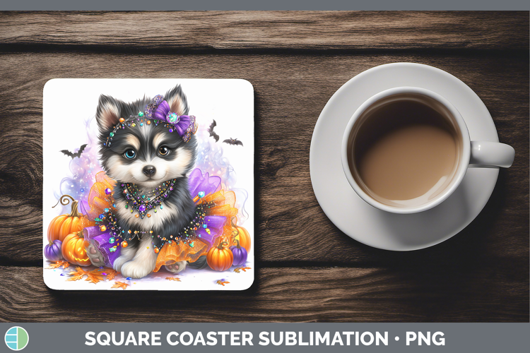Dogs 02 Halloween Husky Square Coaster Sublimation Coaster D