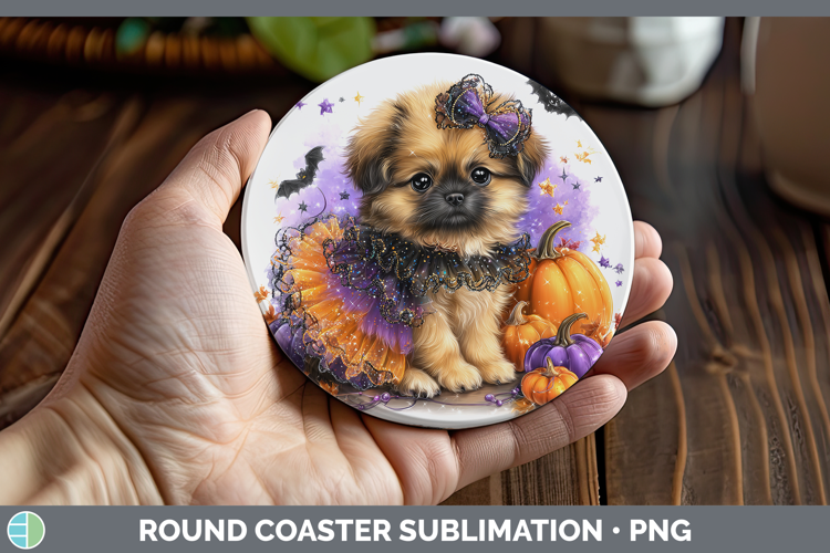 Dogs 02 Halloween Pekingese Round Coaster Sublimation Coaste