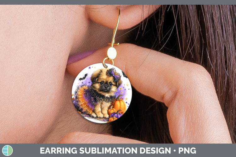 Dogs 02 Halloween Pekingese Round Earrings Sublimation Earri