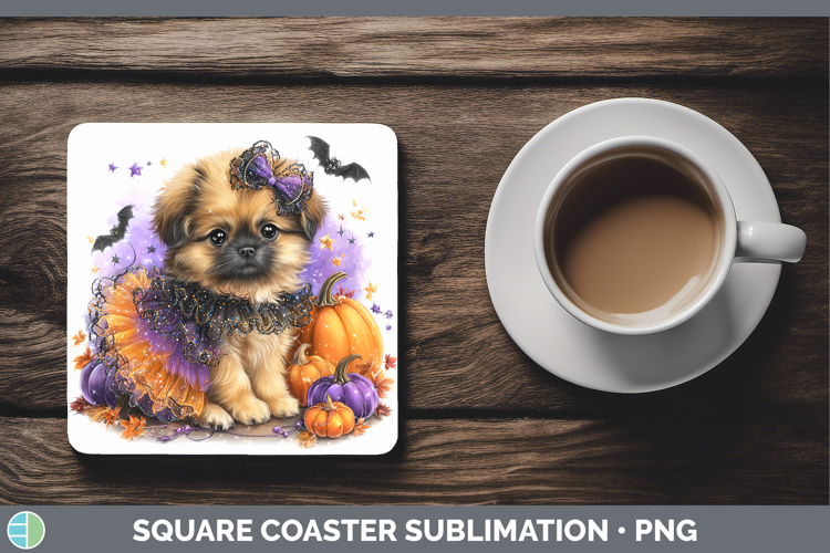 Dogs 02 Halloween Pekingese Square Coaster Sublimation Coast