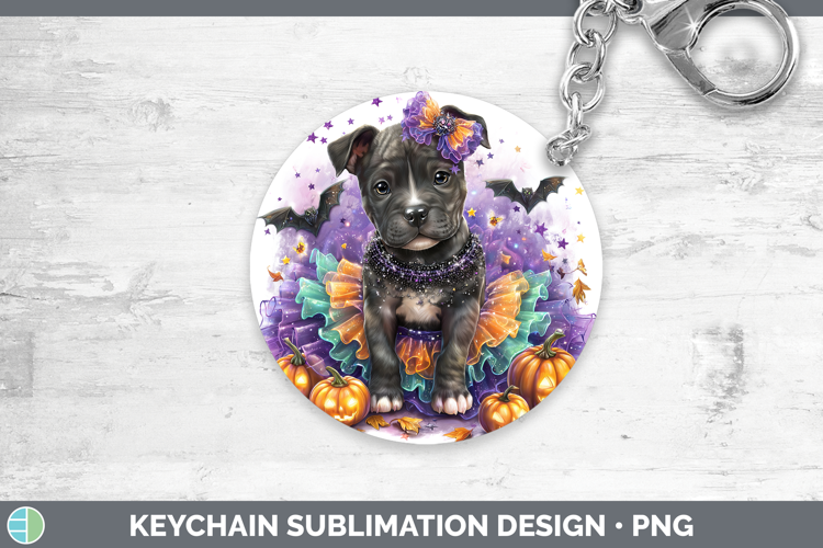 Dogs 02 Halloween Pit Bull Keychain Sublimation Keyring Desi