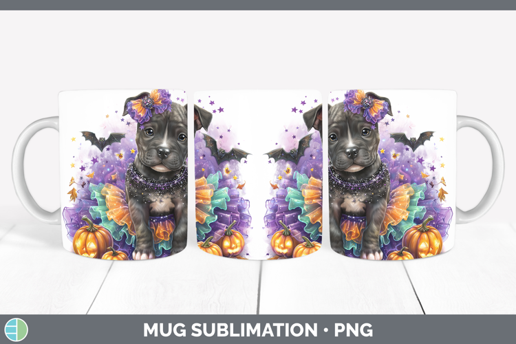 Dogs 02 Halloween Pit Bull Mug Wrap Sublimation Coffee Cup D