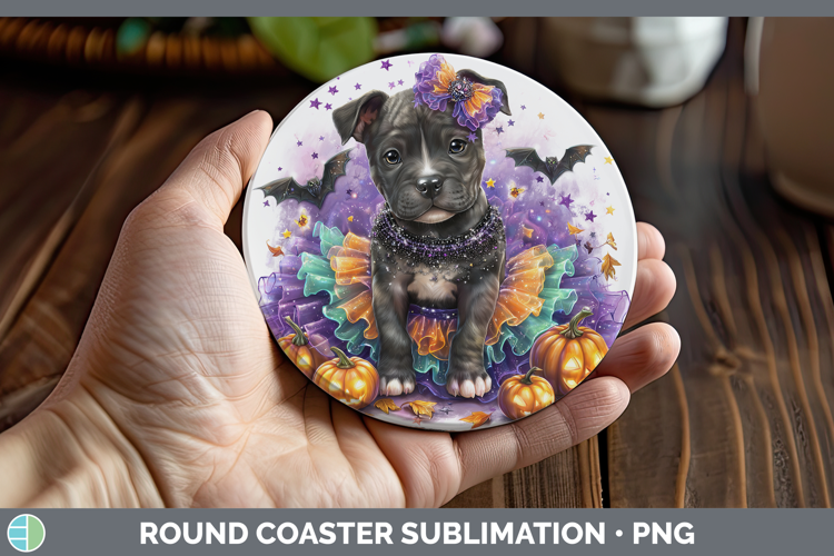 Dogs 02 Halloween Pit Bull Round Coaster Sublimation Coaster