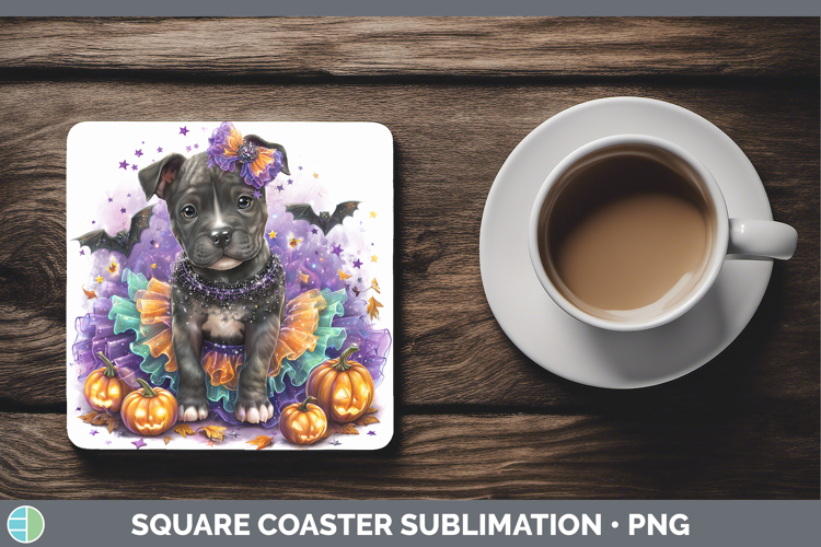 Dogs 02 Halloween Pit Bull Square Coaster Sublimation Coaste