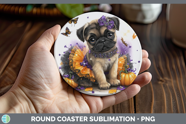 Dogs 02 Halloween Pug Round Coaster Sublimation Coaster Desi