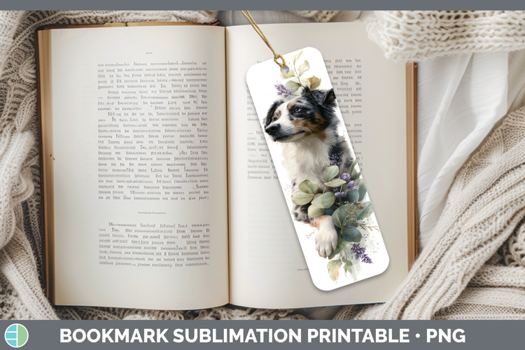 Australian Shepherd Dogs 02 Lavender and Eucalyptus Bookmark