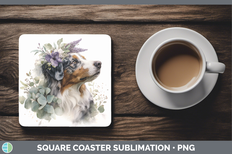 Australian Shepherd Dogs 02 Lavender and Eucalyptus Square C
