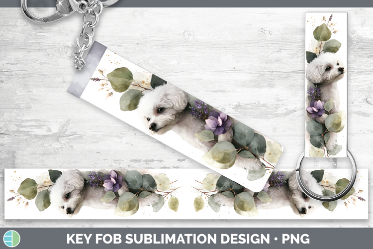 Bichon Frise Dogs 02 Lavender and Eucalyptus Key Fob Sublima