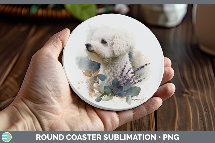 Bichon Frise Dogs 02 Lavender and Eucalyptus Round Coaster S