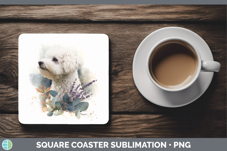 Bichon Frise Dogs 02 Lavender and Eucalyptus Square Coaster