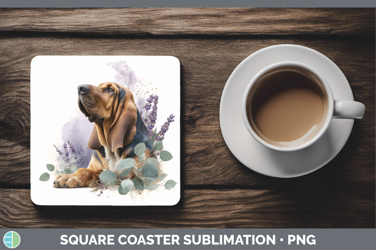 Bloodhound Dogs 02 Lavender and Eucalyptus Square Coaster Su