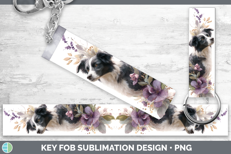 Border Collie Dogs 02 Lavender and Eucalyptus Key Fob Sublim