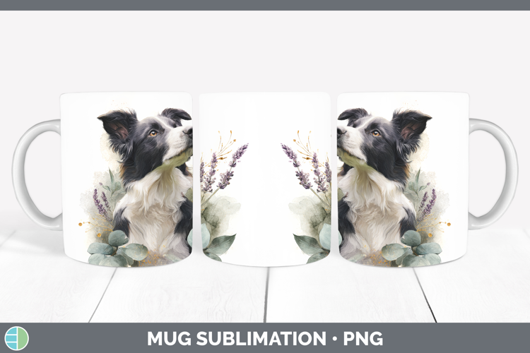 Border Collie Dogs 02 Lavender and Eucalyptus Mug Wrap Subli