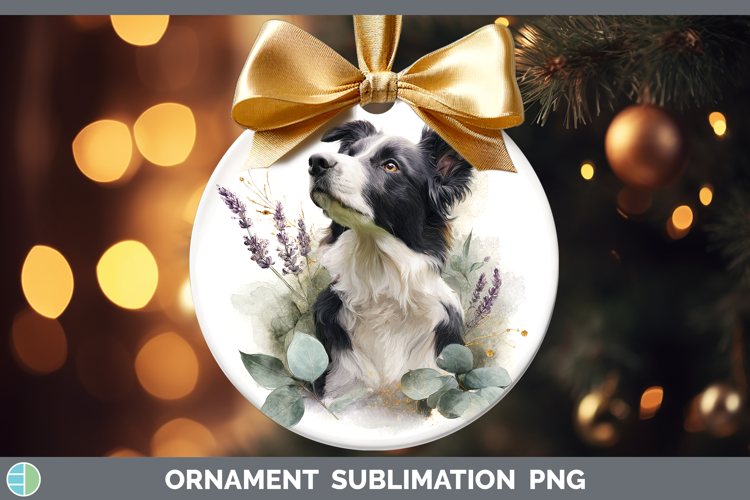 Border Collie Dogs 02 Lavender and Eucalyptus Ornament Subli