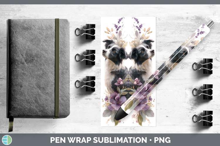Border Collie Dogs 02 Lavender and Eucalyptus Pen Wrap Subli