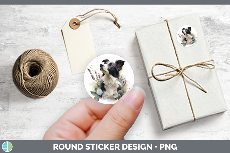 Border Collie Dogs 02 Lavender and Eucalyptus Stickers Desig
