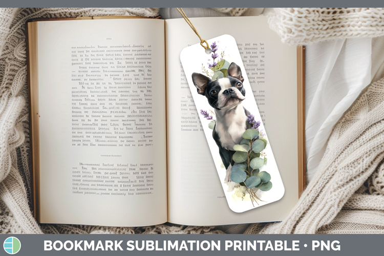 Boston Terrier Dogs 02 Lavender and Eucalyptus Bookmark Subl