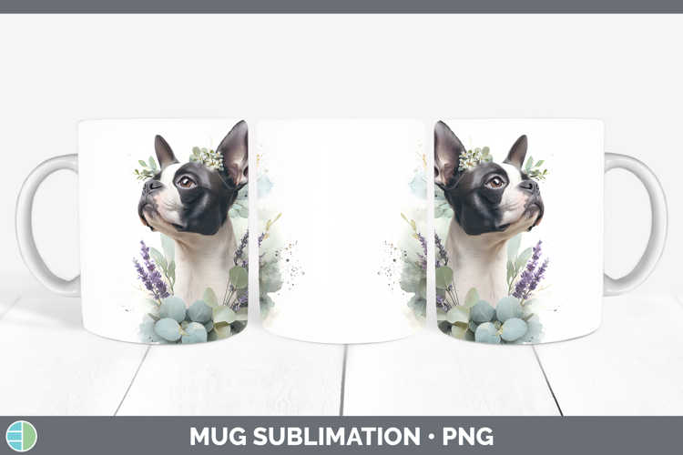 Boston Terrier Dogs 02 Lavender and Eucalyptus Mug Wrap Subl