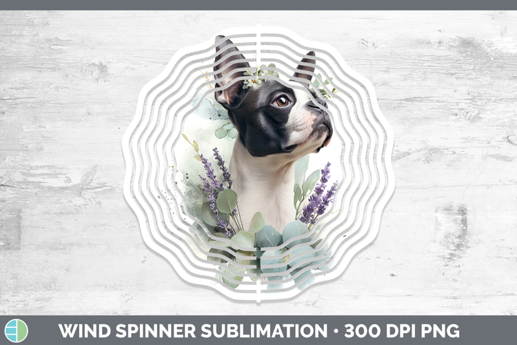 Boston Terrier Dogs 02 Lavender and Eucalyptus Wind Spinner