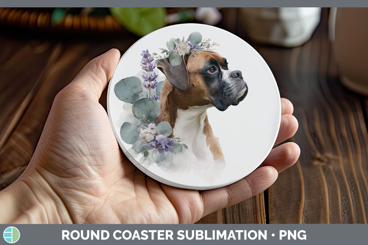 Boxer Dogs 02 Lavender and Eucalyptus Round Coaster Sublimat